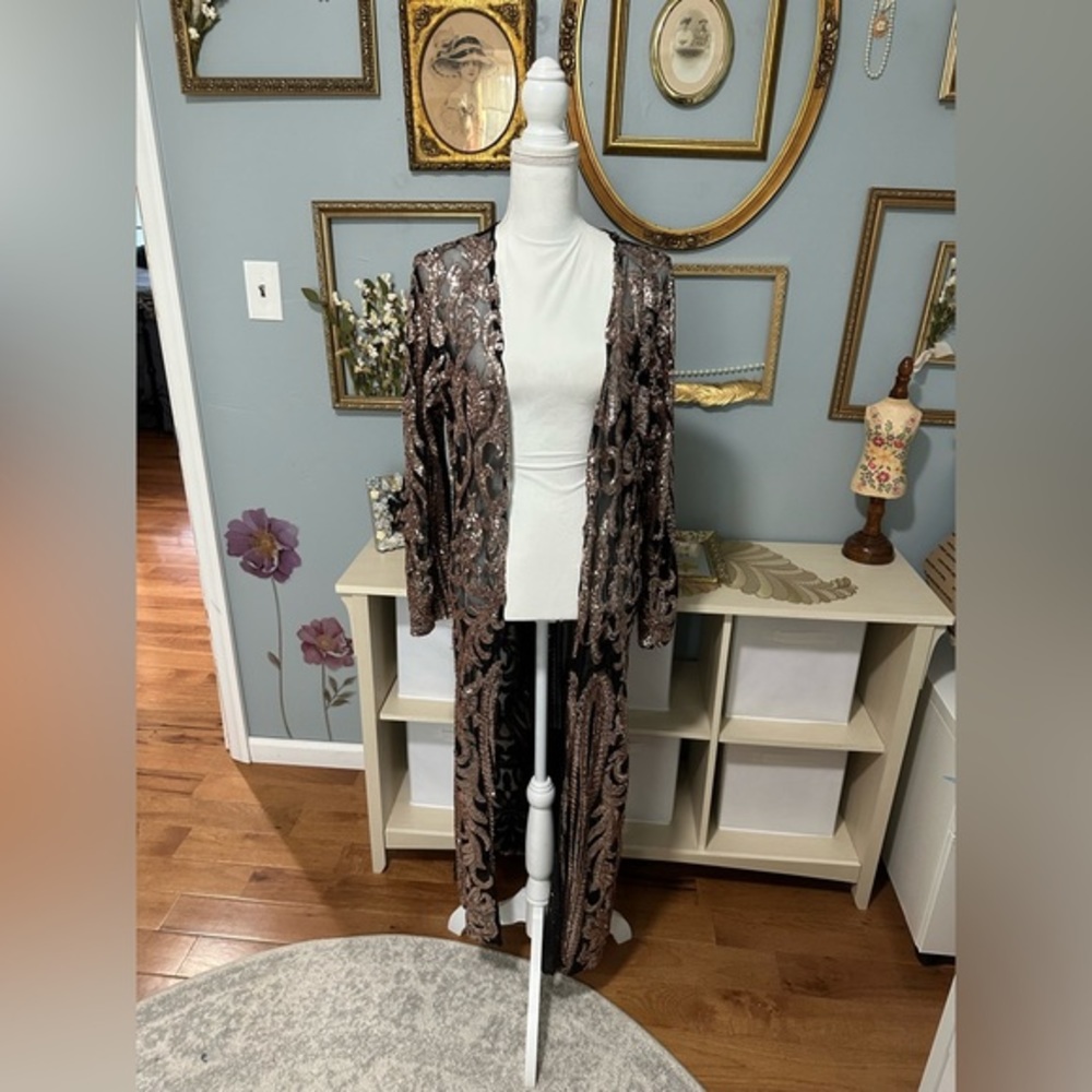 Floral Sequins Long Cardigan